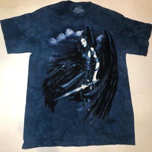 Fairy Fallen Angel Sword Warrior Blue Wings T-Shirt Mountain Fantasy Cotton S-M